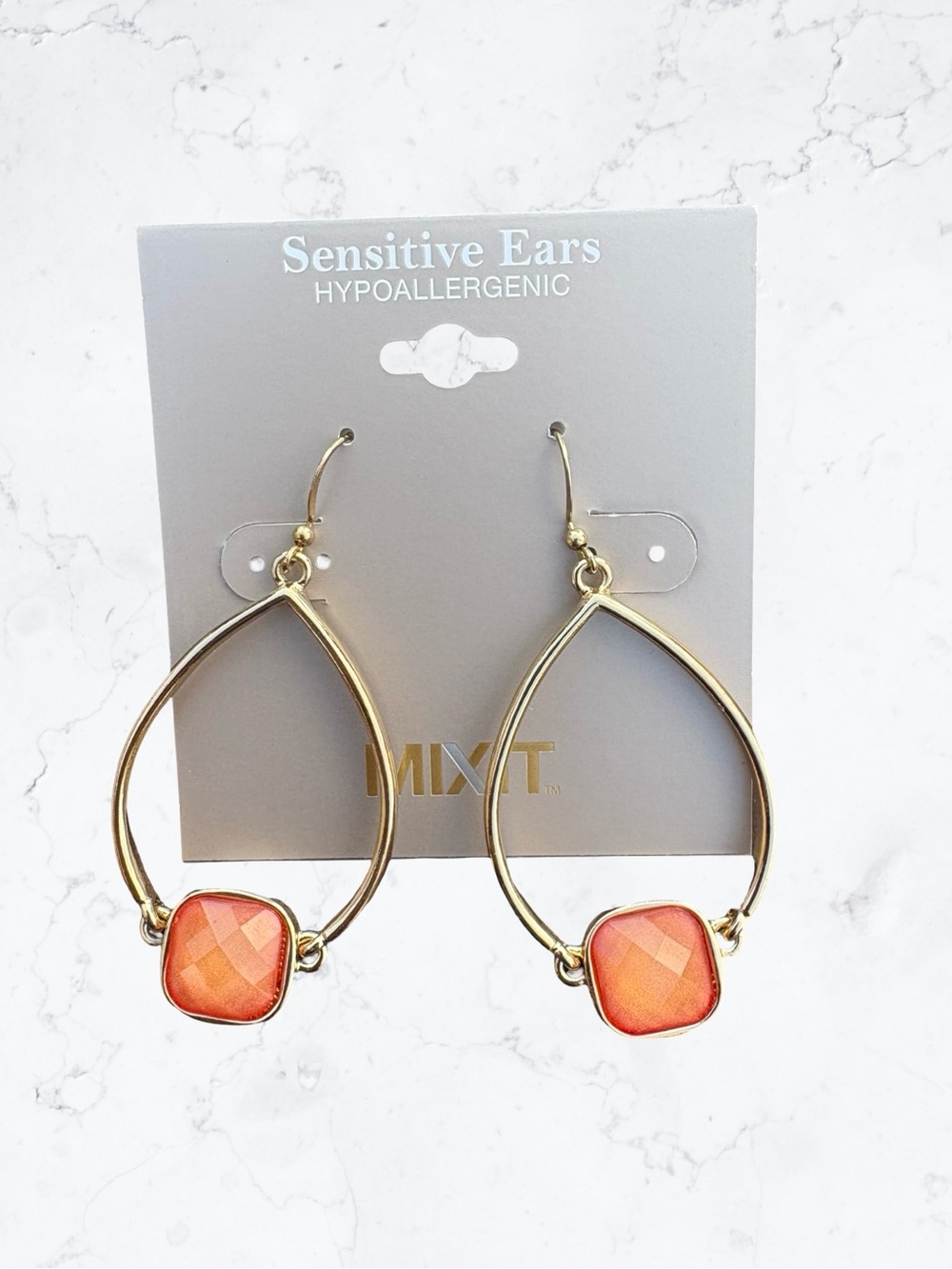 Mixit Gold Teardrop Earrings with Coral Stones